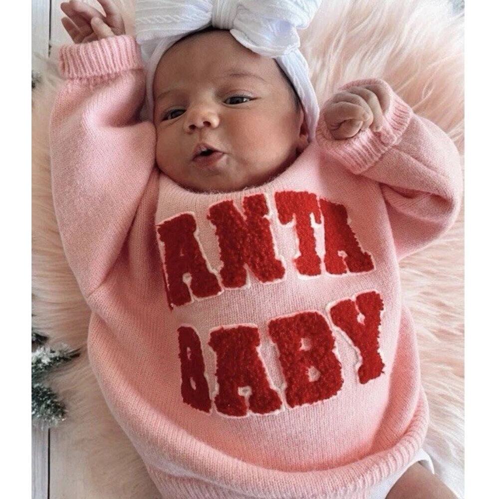 Spearmint Baby Santa Baby Pink Knit 100% super soft sheep wool Sweater $44 NEW